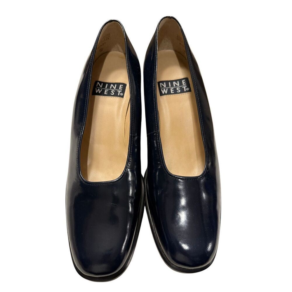 Nine West Hedley Pump Navy Blue Sz. 6.5 Original Box Chunky Block Heel Vintage